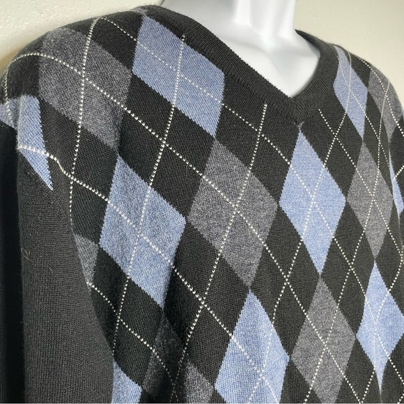 Neiman Marcus Wool Blend Argyle Sweater Men’s Size Large Black Blue Gray - Picture 9 of 9